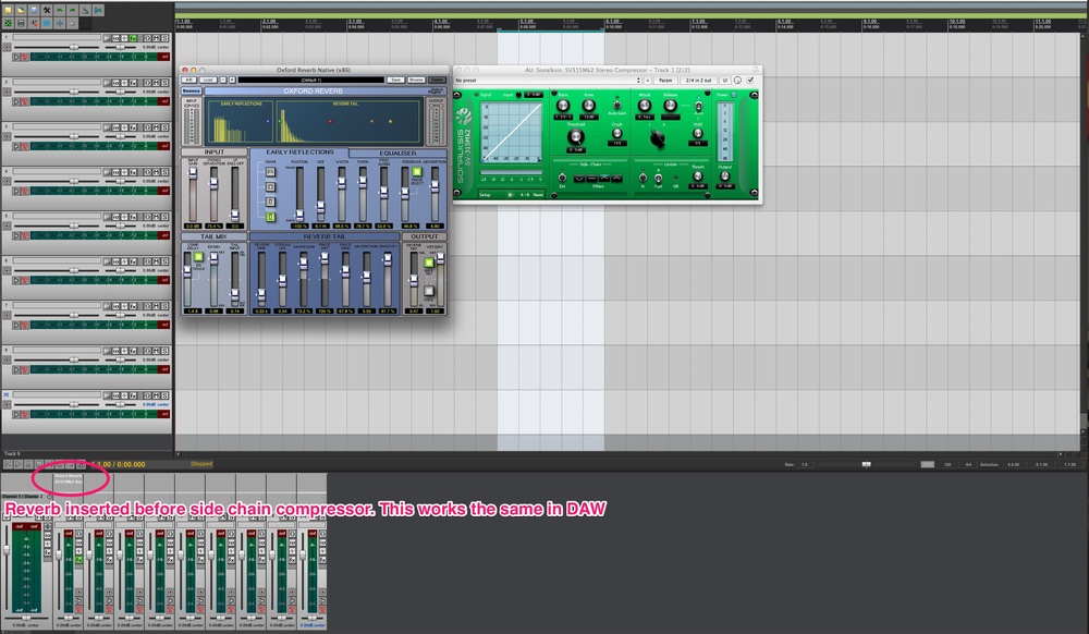 Sony's Oxford Reverb inserted before the sidechain compressor in Reaper